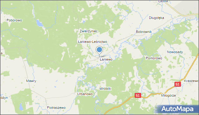 mapa Łaniewo, Łaniewo gmina Lidzbark Warmiński na mapie Targeo